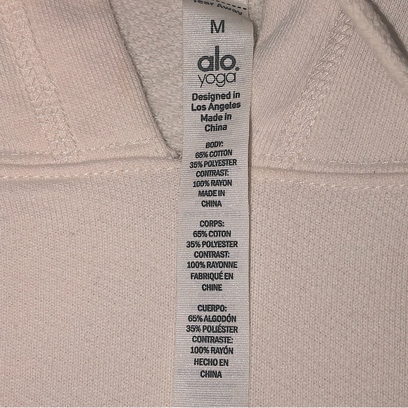 ALO Yoga Cream Cropped Hoodie w/Black Beading,Size-Medium,GUC - Picture 4 of 7